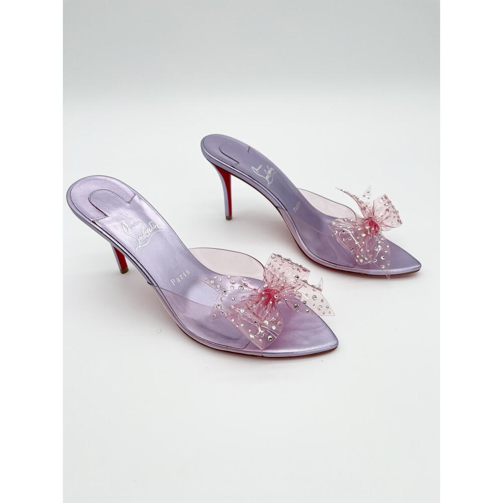 Christian Louboutin Aqua Strass PVC Pink Crystal Bow Pointed Toe Mules EU 38.5 - Picture 2 of 15